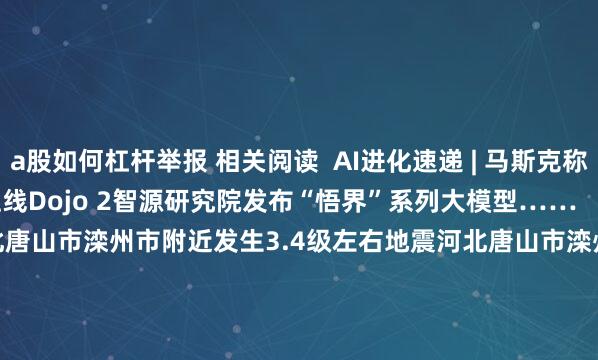 a股如何杠杆举报 相关阅读  AI进化速递 | 马斯克称将于今年晚些时候上线Dojo 2智源研究院发布“悟界”系列大模型……    52  06-06 20:45     河北唐山市滦州市附近发生3.4级左右地震河北唐山市滦州市附近发生3.4级左右地震    23  05-30 17:22     俄方确认普京与特朗普将于今晚通话俄方确认普京与特朗普将于今晚通话    34  05-19 17:4